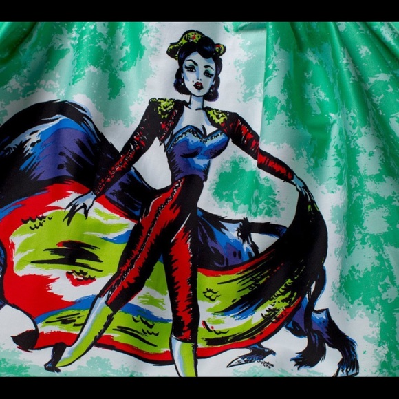Deadly Dames Pinup Matador Print Circle Skirt - Picture 3 of 3